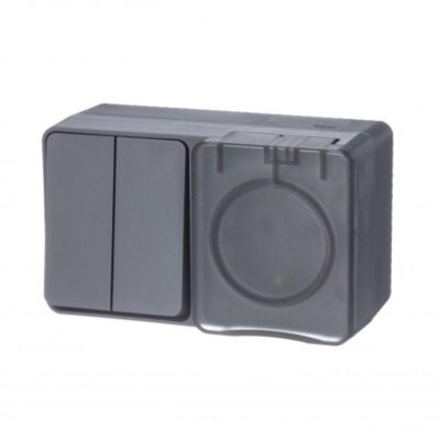 Блок ОП AtlasDesign Profi54 розетка 16А 250В с заземл. защ. шторки + 2-кл. выключатель 10А IP54 антр