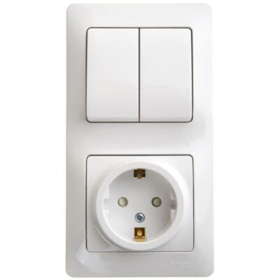 Блок комбинированный GLOSSA розетка защ. шторки с заземл.+ выкл. 2кл. бел. SE GSL000174