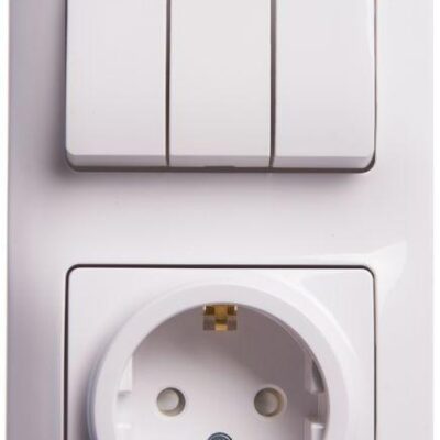 Блок комбинированный GLOSSA розетка защ. шторки с заземл. + выкл. 3-кл. бел. SE GSL000178