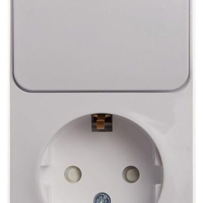 Блок ОП Этюд (1-м розетка с заземл. защ. шторки + 1-кл. выкл.) бел. SE BPA16-201B