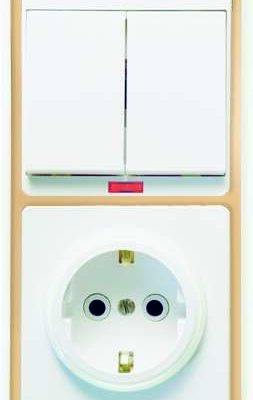 Блок БКВР-055 Бэлла (2-кл. выкл. с инд. + розетка с заземл.) зол. Кунцево 5834