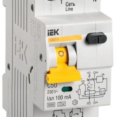 Выключатель автоматический дифференциального тока 2п (1P+N) C 50А 100мА тип A 6кА АВДТ-32 IEK MAD22-