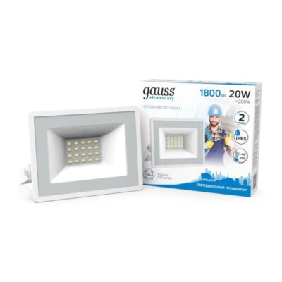 Прожектор светодиодный Elementary 20Вт 6500К IP65 1800лм 200-240В ДО бел. GAUSS 613120320