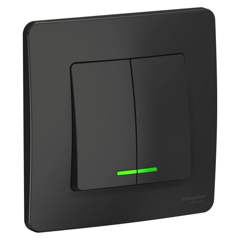 Выключатель 2-кл. СП Blanca 10А IP20 (сх. 5) 250В с подсветкой антрацит SE BLNVS010516 Выключатель 2-кл. СП Blanca 10А IP20 (сх. 5) 250В с подсветкой антрацит SE BLNVS010516