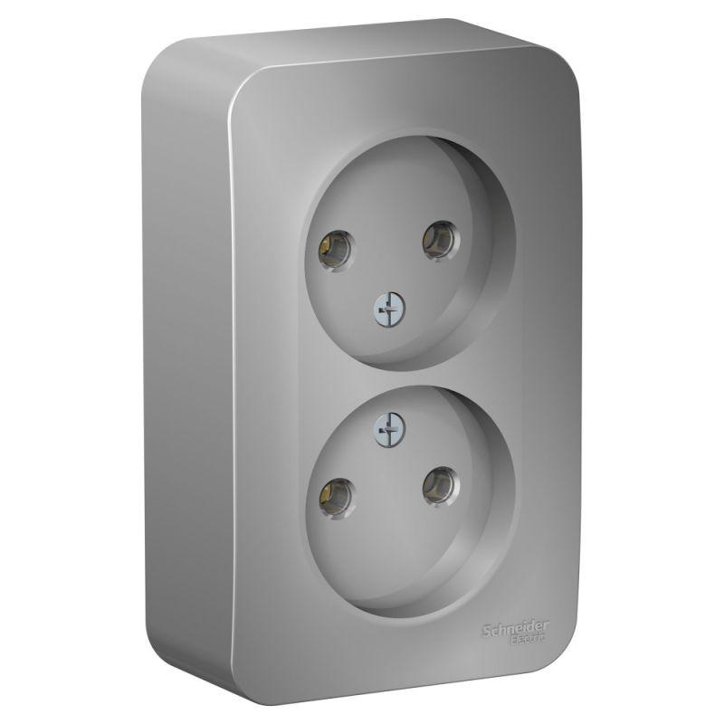 Розетка 2-м ОП Blanca 16А IP20 250В без заземл. без защ. шторок с изолир. пластиной алюм. SE BLNRA Розетка 2-м ОП Blanca 16А IP20 250В без заземл. без защ. шторок с изолир. пластиной алюм. SE BLNRA