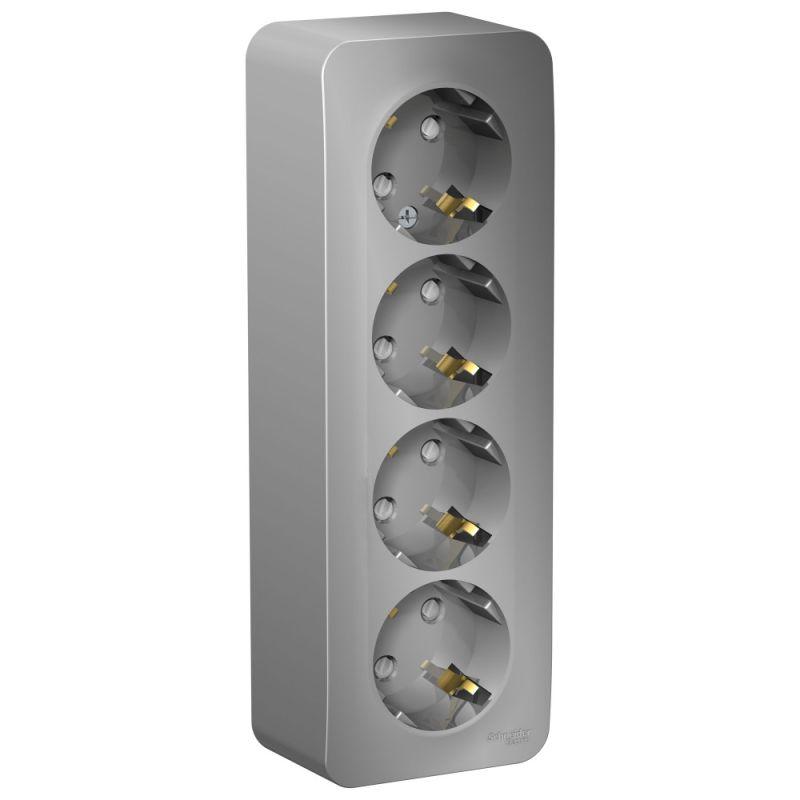 Розетка 4-м ОП Blanca 16А IP20 250В с заземл. защ. шторки с изолир. пластиной алюм. SE BLNRA011413 Розетка 4-м ОП Blanca 16А IP20 250В с заземл. защ. шторки с изолир. пластиной алюм. SE BLNRA011413