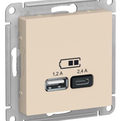Розетка USB AtlasDesign тип A+C 5В/2.4А 2х5В/1.2А механизм беж. SE ATN000239