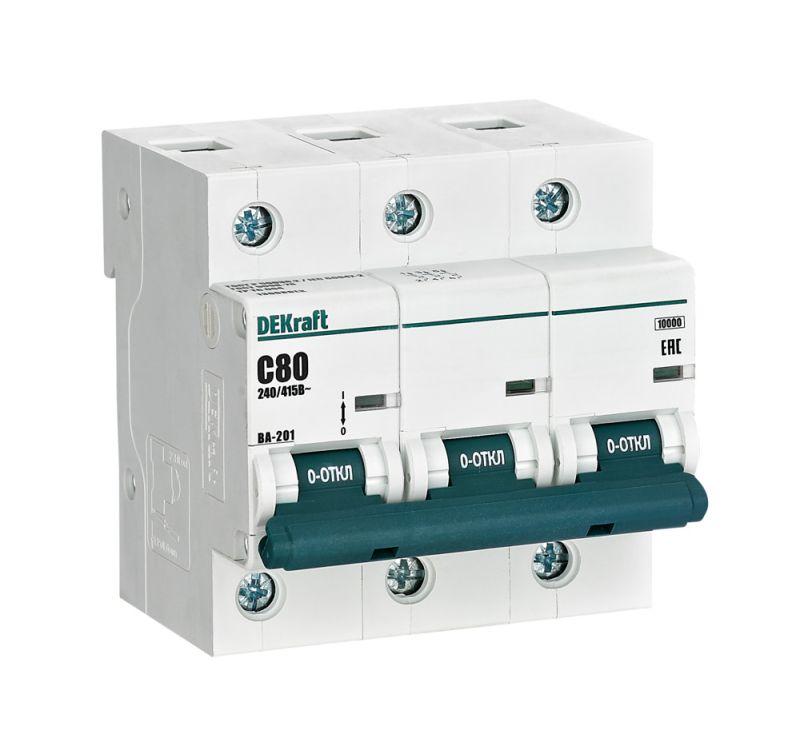 Выключатель автоматический модульный 3п C 80А 10кА ВА-201 DEKraft 13008DEK Выключатель автоматический модульный 3п C 80А 10кА ВА-201 DEKraft 13008DEK