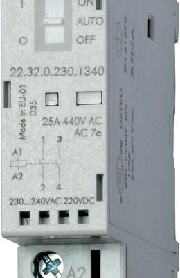Контактор модульный 2NO 25А AgSnO2 230В AC/DC 17.5мм IP20 опции: мех. индикатор + LED FINDER 2232023