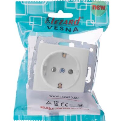 Розетка 1-м СП Vesna с заземл. ПБТ механизм бел. LEZARD 742-0288-122B