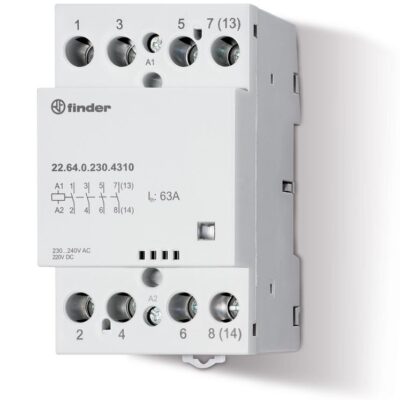 Контактор модульный 4NO 63А AgSnO2 230В AC/DC 53.5мм IP20 опции: мех. индикатор FINDER 226402304310