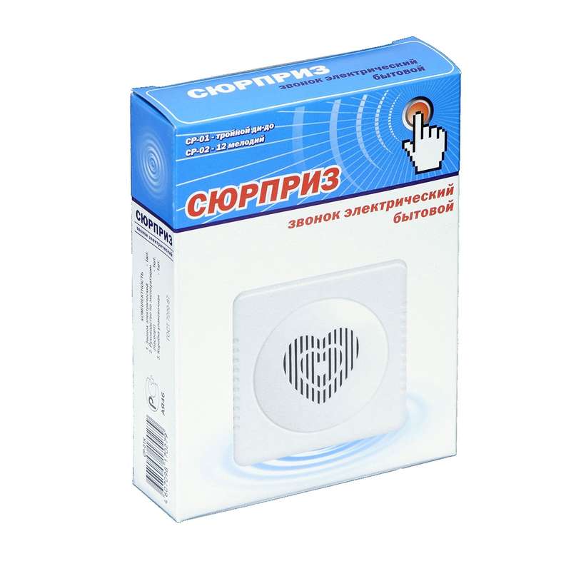 Звонок проводной Сюрприз 12 мел. с питанием от батареек с кнопкой и проводом 2ААх1.5В 80-90дБА бел.