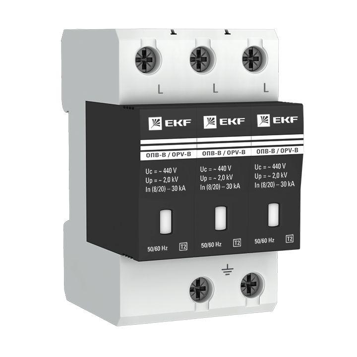 Ограничитель перенапряжения имп. ОПВ-В/3P In 30кА 400В EKF opv-b3 Ограничитель перенапряжения имп. ОПВ-В/3P In 30кА 400В EKF opv-b3