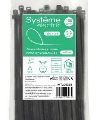 Стяжка кабельная 200х3.6 черн. (уп.100шт) SE IMT20036B