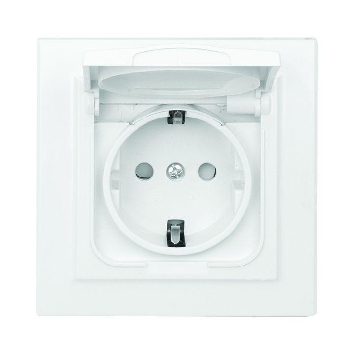 Розетка 1-м СП Минск 16А IP44 с заземл. защ. шторки с крышкой бел. EKF ERR16-029-100-44 Розетка 1-м СП Минск 16А IP44 с заземл. защ. шторки с крышкой бел. EKF ERR16-029-100-44