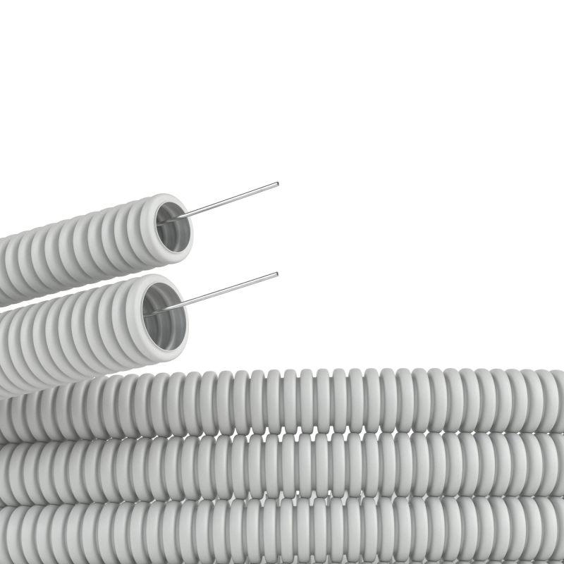 Труба гофрированная ПВХ гибкая легкая d40мм с протяжкой сер. (уп.20м) DKC 91940 Труба гофрированная ПВХ гибкая легкая d40мм с протяжкой сер. (уп.20м) DKC 91940