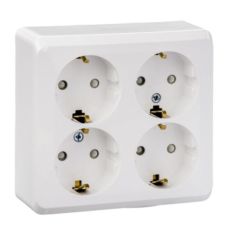 Розетка 4-м ОП Этюд 16А 250В с заземл. с заземл. защ. шторки бел. SE PA16-208B Розетка 4-м ОП Этюд 16А 250В с заземл. с заземл. защ. шторки бел. SE PA16-208B