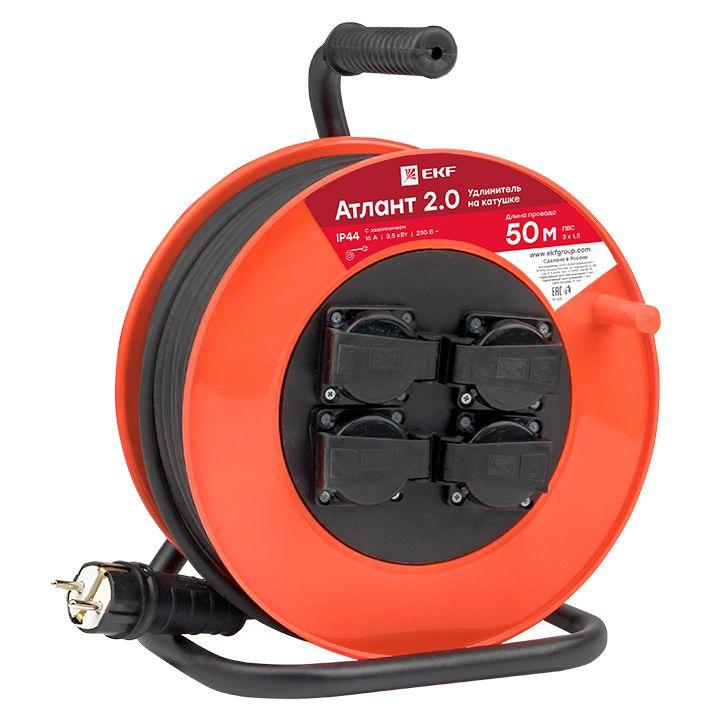 Удлинитель на катушке 4х50м с заземл. 16А IP44 Атлант 2.0 3.5кВт ПВС 3х1.5 PROxima EKF UKA02-16-315- Удлинитель на катушке 4х50м с заземл. 16А IP44 Атлант 2.0 3.5кВт ПВС 3х1.5 PROxima EKF UKA02-16-315-