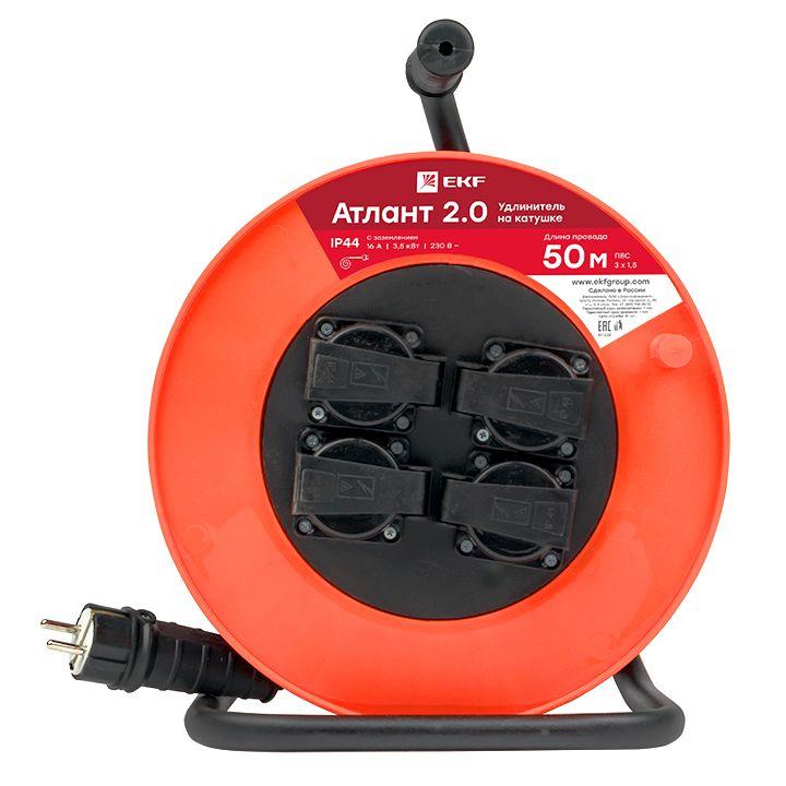 Удлинитель на катушке 4х50м с заземл. 16А IP44 Атлант 2.0 3.5кВт ПВС 3х1.5 PROxima EKF UKA02-16-315- Удлинитель на катушке 4х50м с заземл. 16А IP44 Атлант 2.0 3.5кВт ПВС 3х1.5 PROxima EKF UKA02-16-315-