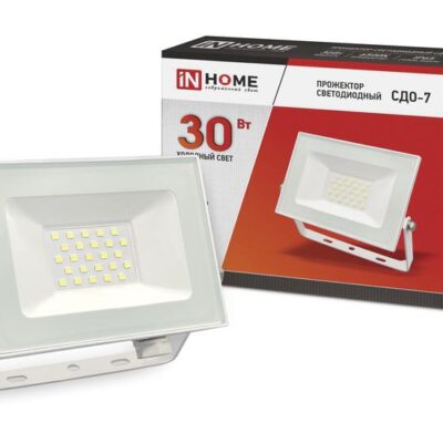 Прожектор светодиодный СДО-7 30Вт 6500К IP65 2700лм 230В бел. IN HOME 4690612034690