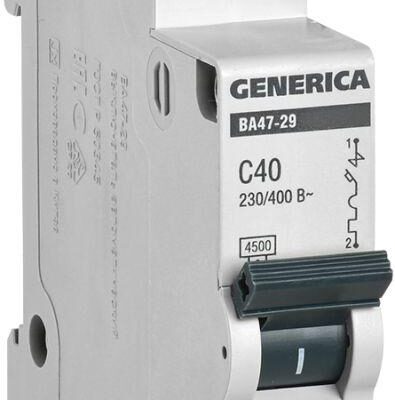 Выключатель автоматический модульный 1п C 40А 4.5кА ВА47-29 GENERICA MVA25-1-040-C