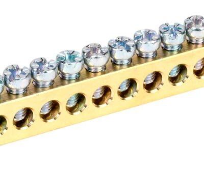 Шина PEN "земля-ноль" 8х12мм 12/2 (12групп/крепеж по краям) IEK YNN21-12-100