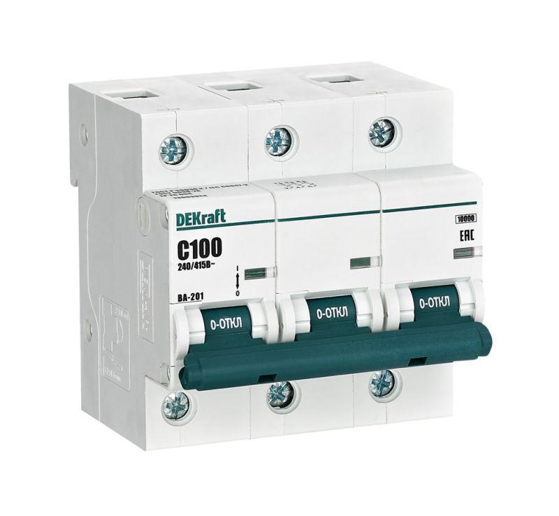 Выключатель автоматический модульный 3п C 100А 10кА ВА-201 DEKraft 13009DEK Выключатель автоматический модульный 3п C 100А 10кА ВА-201 DEKraft 13009DEK