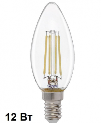 Лампа General филамент свеча 12вт E14 6500k GLDEN-CS-12-230-E14-6500 (661000)