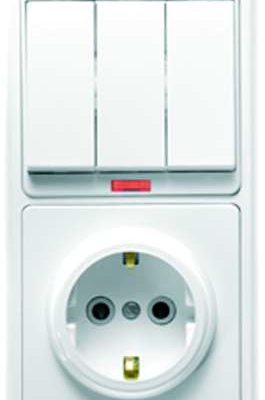 Блок БКВР-054 Бэлла (3-кл. выкл. с подсветкой + розетка с заземл.) бел. Кунцево 5845