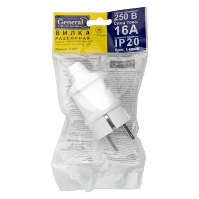 Вилка белая с/з прямая General GRV-P-16-R-G-W-IP20 16A (1/30/300)
