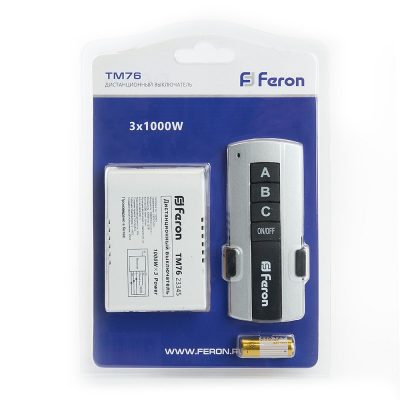 Feron TM76 выключатель бытовой 230V 1000W 3-хканальный 30м с пультом 1/50