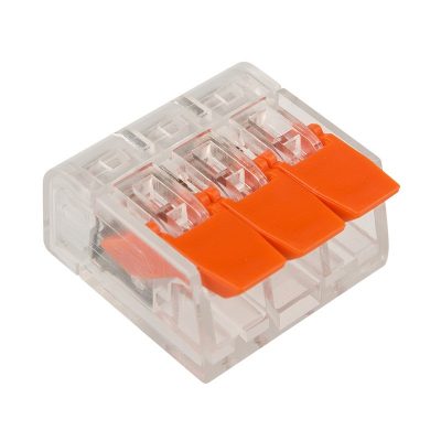 Строительно монтажная клемма ЛюксЭл с рычагами 3 отв.прозрачная (221-413) (100шт)