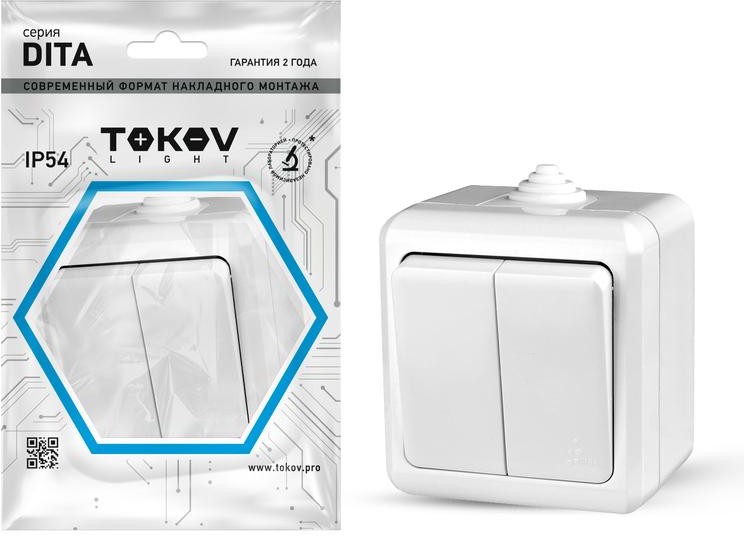 Выключатель 2-кл. ОП Dita IP54 10А 250В бел. TOKOV LIGHT TKL-DT-V2-C01-IP54 Выключатель 2-кл. ОП Dita IP54 10А 250В бел. TOKOV LIGHT TKL-DT-V2-C01-IP54