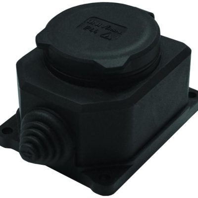 Розетка настенная 1-м 1ф "КОМПАКТ" с загл IP44 16А каучук черный UNIVersal 3032