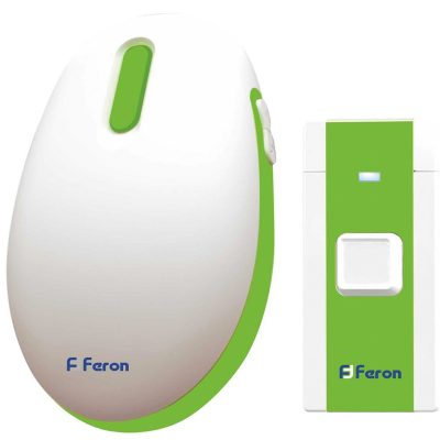 Feron E-375 звонок IP20 36 мелодий, 2*1,5V/АА (база), белый, зеленый 1/30/60