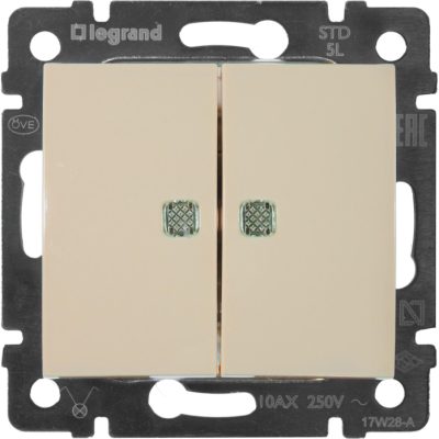 Legrand Valena выключатель 2кл сл.кость с подсветкой (1/10/100) (774328)