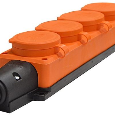 Колодка удлинителя 4-м Компакт 1ф с загл IP44 16А каучук оранж. UNIVersal 3035