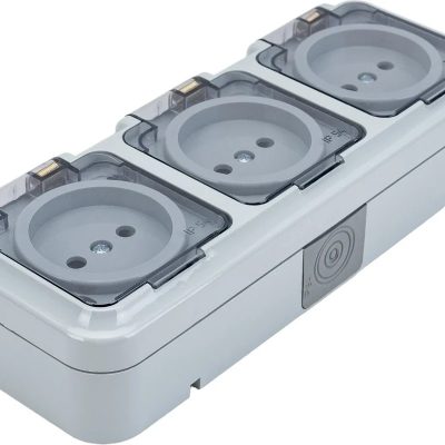 Розетка 3-м ОП IP54 16А серая с прозр крышкой ПРАЛЕСКА АКВА Bylectrica РА16-0131(02)