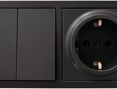 Блок ОП LETO (2-кл. выключатель + 1-м розетка с заземл.) горизонт. черн. бархат LEZARD 752-4200-170B