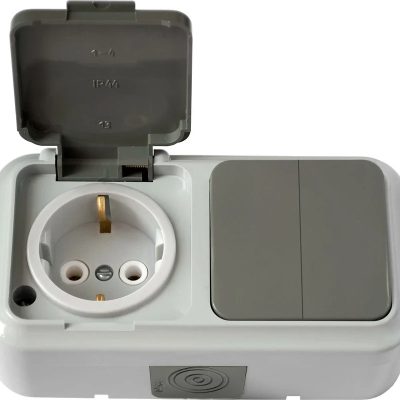 Блок ОП (розетка с заземл. + 2-кл. выкл.) IP54 серая Пралеска АКВА Bylectrica 2В-РЦ-659(03)