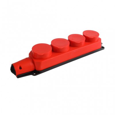 Розетка 4-х местная с защитными крышками каучуковая 230В, 2P+PE, 16A, IP44, красная (SBE-16-4-00-Rr)