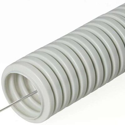 Труба гофрированная ПВХ легкая d40мм с протяжкой сер. (уп.25м) Эра Б0020116
