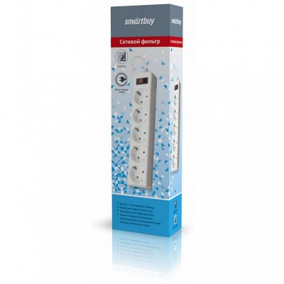Сетевой фильтр Smartbuy One, 10А, 2 200 Вт, 5 розеток, длина 3,0 м, белый (SBSP-30-W)/45