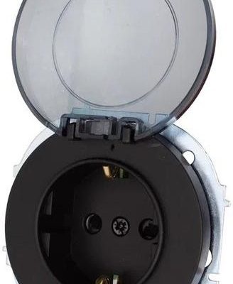 Розетка 1-м СП OSEN с заземл. с крышкой ПБТ механизм черн. бархат LEZARD 743-4288-123B
