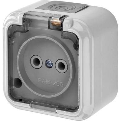 Розетка 1-м ОП IP54 с прозрачной крышкой серая Пралеска АКВА Bylectrica РА16-296(02)