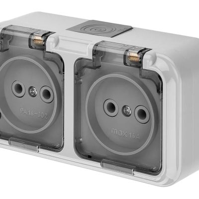 Розетка 2-м ОП IP54 без заземл. с прозрачной крышкой серая Пралеска АКВА Bylectrica РА16-302(02)