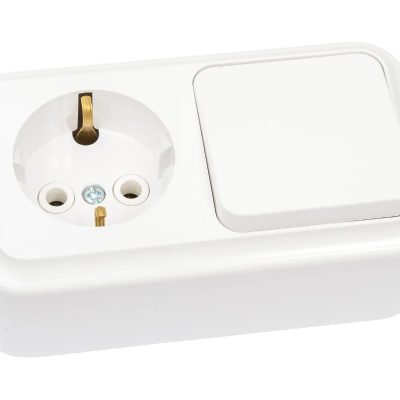 Блок ОП (розетка с заземл. + 1-кл. выкл.) бел. Пралеска Bylectrica В-РЦ-527