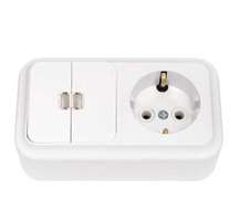 Блок ОП (розетка с заземл. + 2-кл. выкл. с подсветкой) бел. Bylectrica 2В-РЦ-569