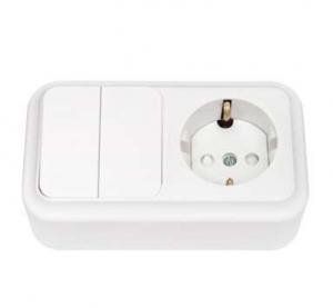 Блок ОП (розетка с заземл. защ. шторки + 2-кл. выкл.) бел. Bylectrica 2В-РЦ-579