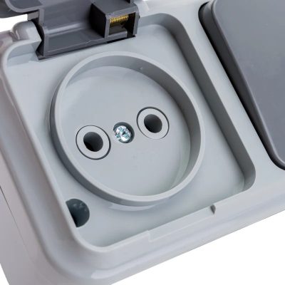 Блок ОП (розетка без заземл. + 2-кл. выкл.) серая Пралеска АКВА Bylectrica 2В-РЦ-655(03)